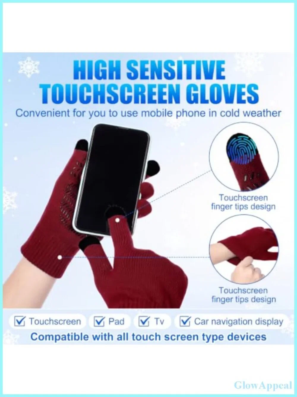 Knit Hat and Gloves Set with Touchscreen Non Slip Winter Beanie